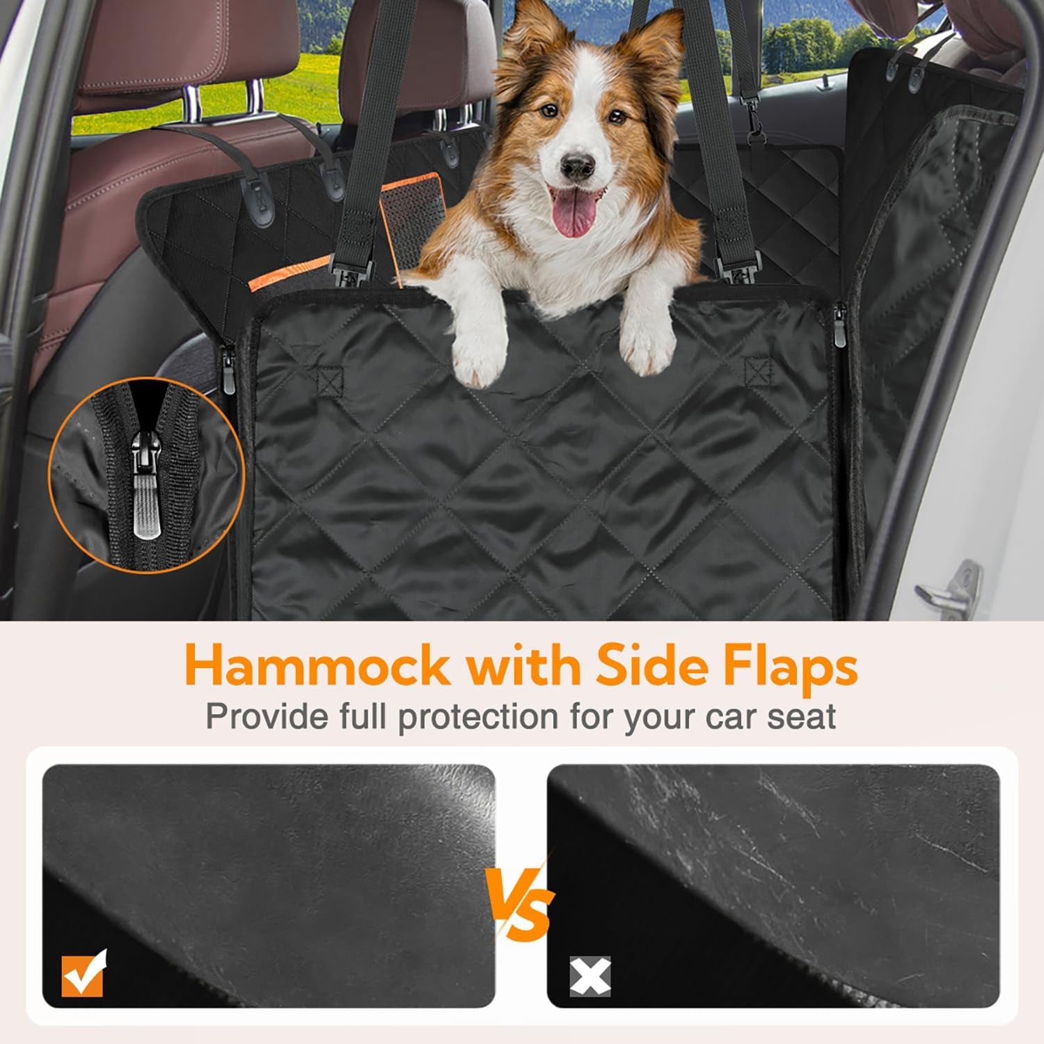 Kytely Dog Car Seat Cover for Back Seat,600D Heavy Duty Dog Hammock for Car with Side Flap,100% Waterproof Pet Backseat Cover, Anti-Scratch Nonslip Pet Seat Protector for Cars Trucks and SUV